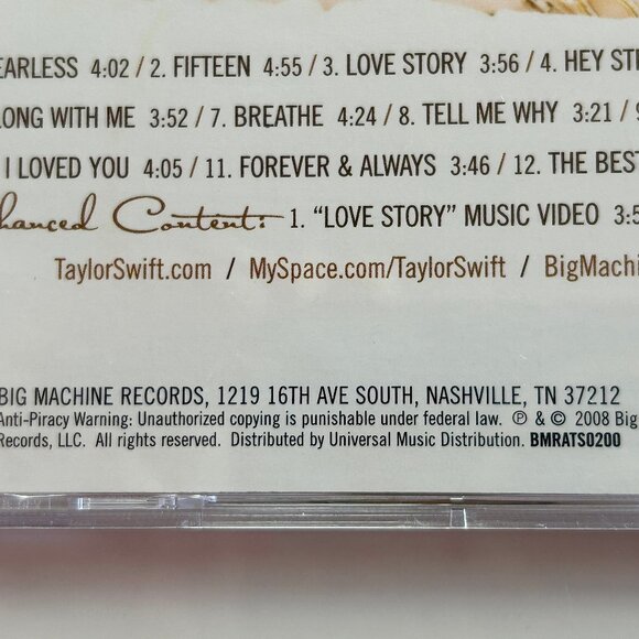CD Taylor Swift Fearless 2008 Big Machine Records Enhanced Content Excellent Con - Picture 7 of 8